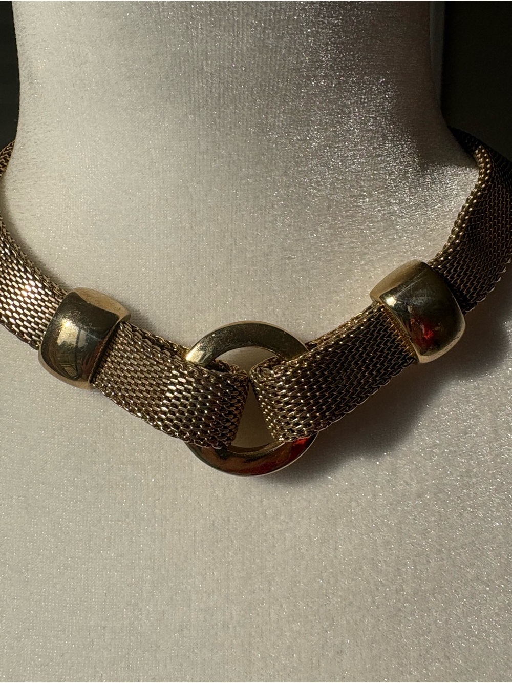 Vintage Monet Gold Tone Mesh Knot Statement Necklace - Picture 3 of 7
